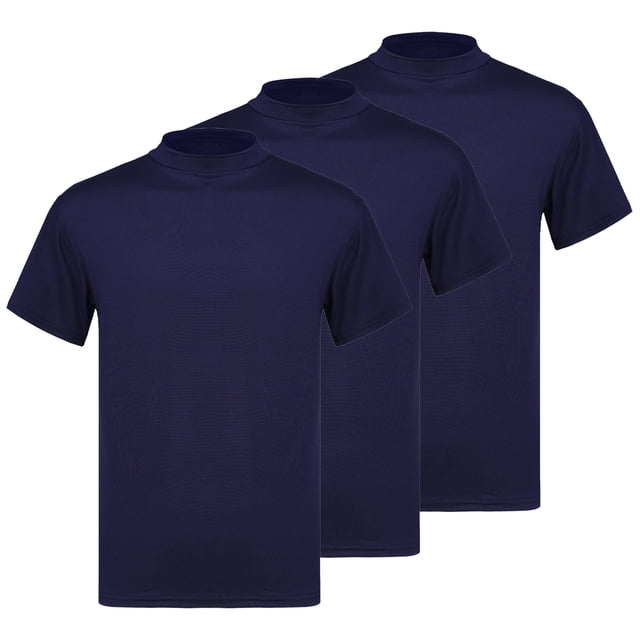 MSemis 3 Pack Men's Casual Mock Turtleneck Pullover Tops Short Sleeve Slim Fit T-Shirts Basic Solid Color Tees Blue M