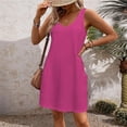 thumbnail image 4 of biudgviw Robe Débardeur Midi pour Femme Été Col en V Sans Manches Ligne A Robe T-Shirt Décontractée Ample Robes d'Été avec Poche, 4 of 6