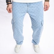 EGNMCR Jeans pour hommes, taille élastique homme Loose Fit Pantalons denim, hommes Tir sur Jeans Bleu clair Jeans Applique Cloth Zipper Wash Elastic Trend Outdoor Pantalon denim homme Pantalonnes denim