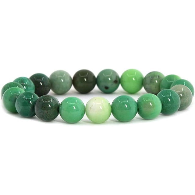 Angelstones Bracelet Extensible Unisexe en Perles Rondes de 10 mm avec Pierre Précieuse Chrysoprase Verte Naturelle