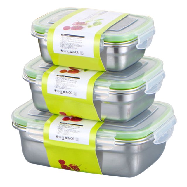 3 Pcs Stainless Steel Lunch Containers Food Preservation Leak Proof Food Storage Container Bento Box