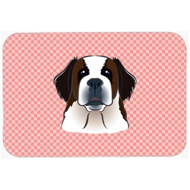 Checkerboard Pink Saint Bernard Mouse Pad, Hot Pad Or Trivet, 7.75 x 9.25 In.