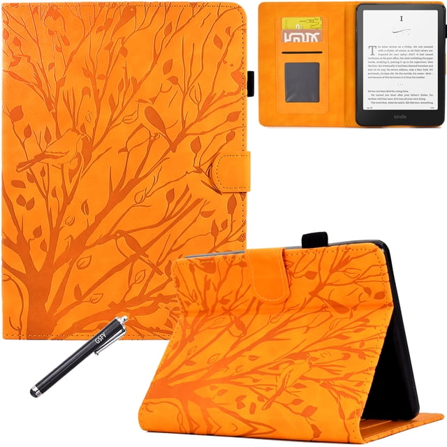GSFY Case for All-new 7" Kindle Paperwhite 12th Gen 2024 & Kindle Colorsoft Signature Edition 2024, PU Leather Protective Smart Shell Flip Stand Cover with Card Slots Auto Sleep/Wake, Orange