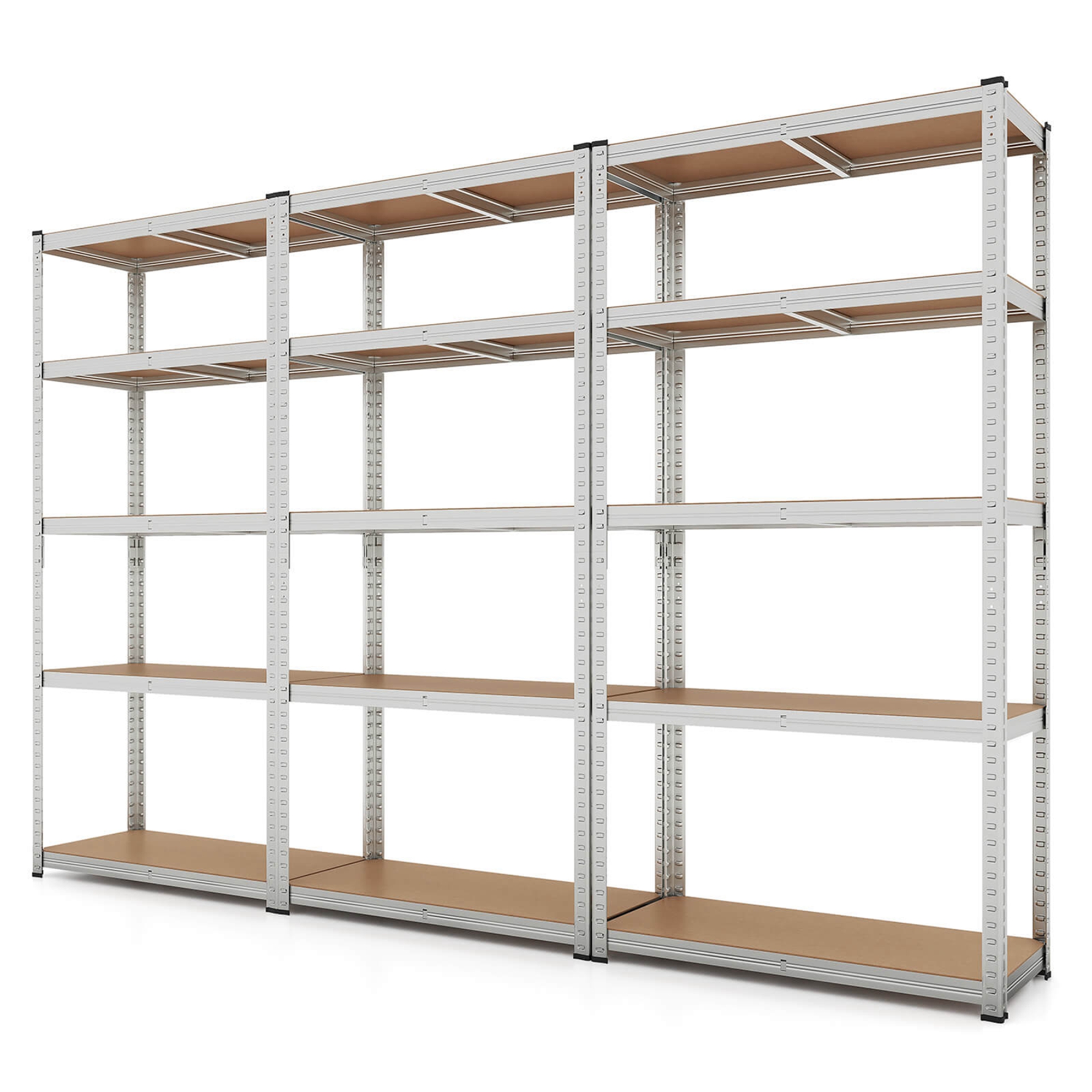Costway Unité de Rayonnage de Garage Ajustable 3 Pcs 5 Niveaux avec Charge Max 2000 lbs pour Entrepôt Argent