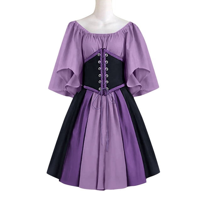 Robe Courte à Épaules Dénudées, Tenue de Fête Renaissance Médiévale Vintage à Manches Courtes, Robe Élégante et Confortable pour Femme