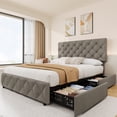 thumbnail image 1 of Queen Size Upholstered Platform Bed Frame with 4 Storage Drawers – Adjustable Diamond Tufted Linen Headboard – No Box Spring Needed – Modern Bedroom Furniture – Light Grey (YS188-4), QUEEN, 1 of 34