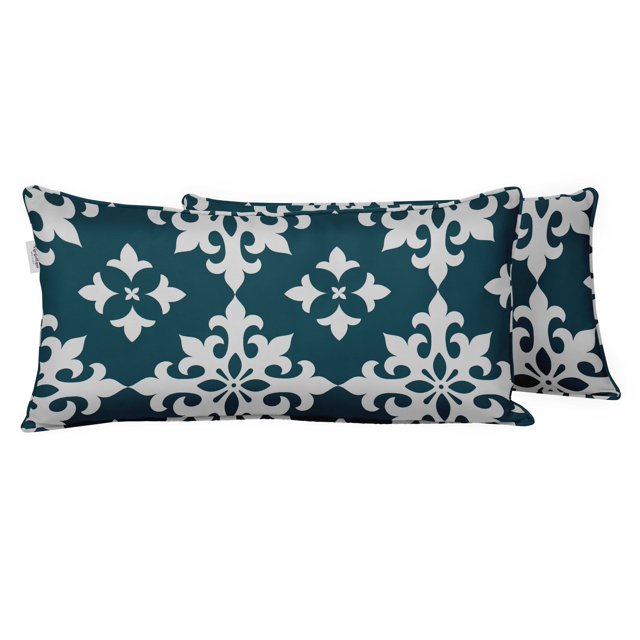 VargottamIndoor/OutdoorPolyester FabricLumbarPillowCover,All-Weather Waterproof Rectangular Cushion Case for Patio Furniture,16" x 24"Set of 2 -Tiles-30