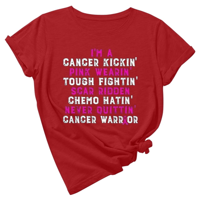 TIMIFIS Breast Cancer Awareness Shirts for Women Work Tops Short Sleeve Out Blouse Breast Awareness Letter Print Shirt T-Shirt Tops In OctoberFall/Winter