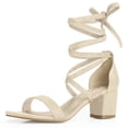 thumbnail image 1 of BLISSFUL STEP Women's Open Toe Lace Up Mid Chunky Heeled Sandals, 1 of 7