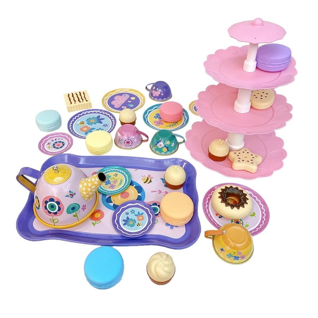 lionlar Play House Tea Set, Pretend Kitchen Accessories Tableware Tea Playset 17Pcs floral Set