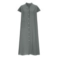 thumbnail image 1 of Ovzne Robes pour Femmes Robe Mode Femmes Été Boutonnée Décontractée Unie Col en V Manches Courtes Robe Grande Taille Robe Maxi Liquidation, 1 of 6