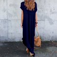 thumbnail image 5 of adviicd Robes pour Femmes 2024 Robes Décontractées pour Femmes Manches Courtes Col en V Cordon de Serrage Volant Décontracté Robe Mini Évasée Bleu Foncé,TTTTG, 5 of 5