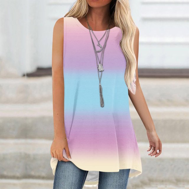 LSLJS Women Tank Summer Gradient Color Round-Neck Sleeveless Casual Tunic Tops Blouse, Womens Tank Tops