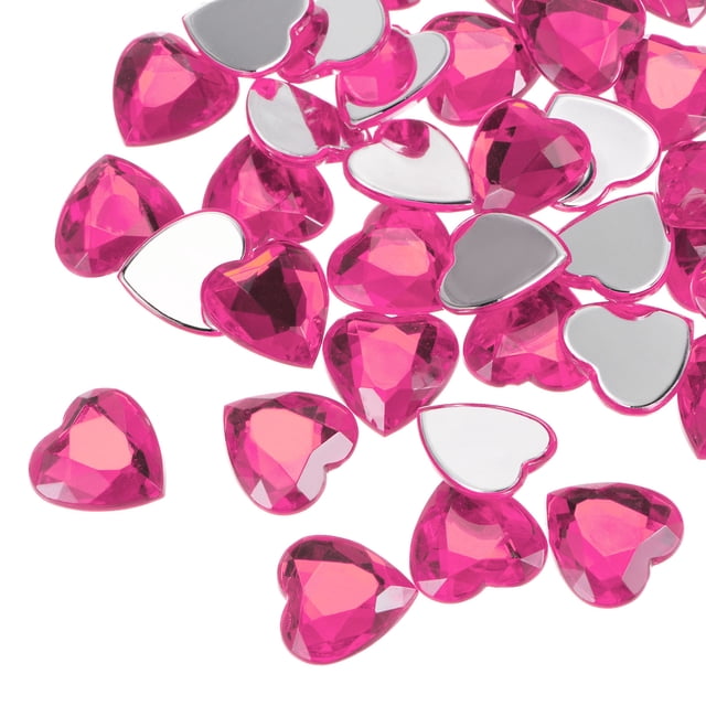Unique Bargains 40 Pcs Acrylic Flat Back Rhinestones 20mm/0.8 Inch Heart Artificial Gemstone for Crafts Jewelry Making Peach Red