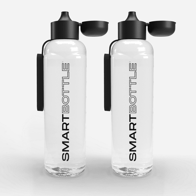 Smartbottle Bouteille d'Eau Réutilisable Sport Grande, Noire, 1000 ml / 1 L, Lot de 2