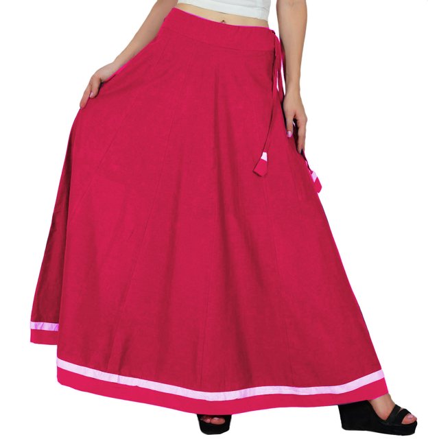 Bimba Women Long Boho Maxi Skirt Cotton Flared Skirts With Drawstring Waist