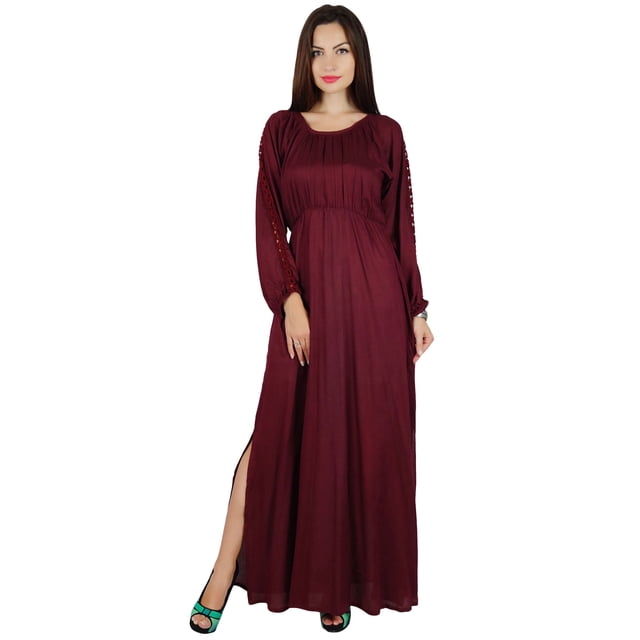 Bimba Robe Longue Maxi Style Bohème Gothique pour Femmes en Dentelle à Manches Longues
