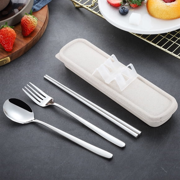 Reusable Stainless Steel Camping Utensil Set | 4-Piece Portable Cutlery Kit with Fork, Spoon, Chopsticks & Case for School, Work, Lunch & Outdoor Travel