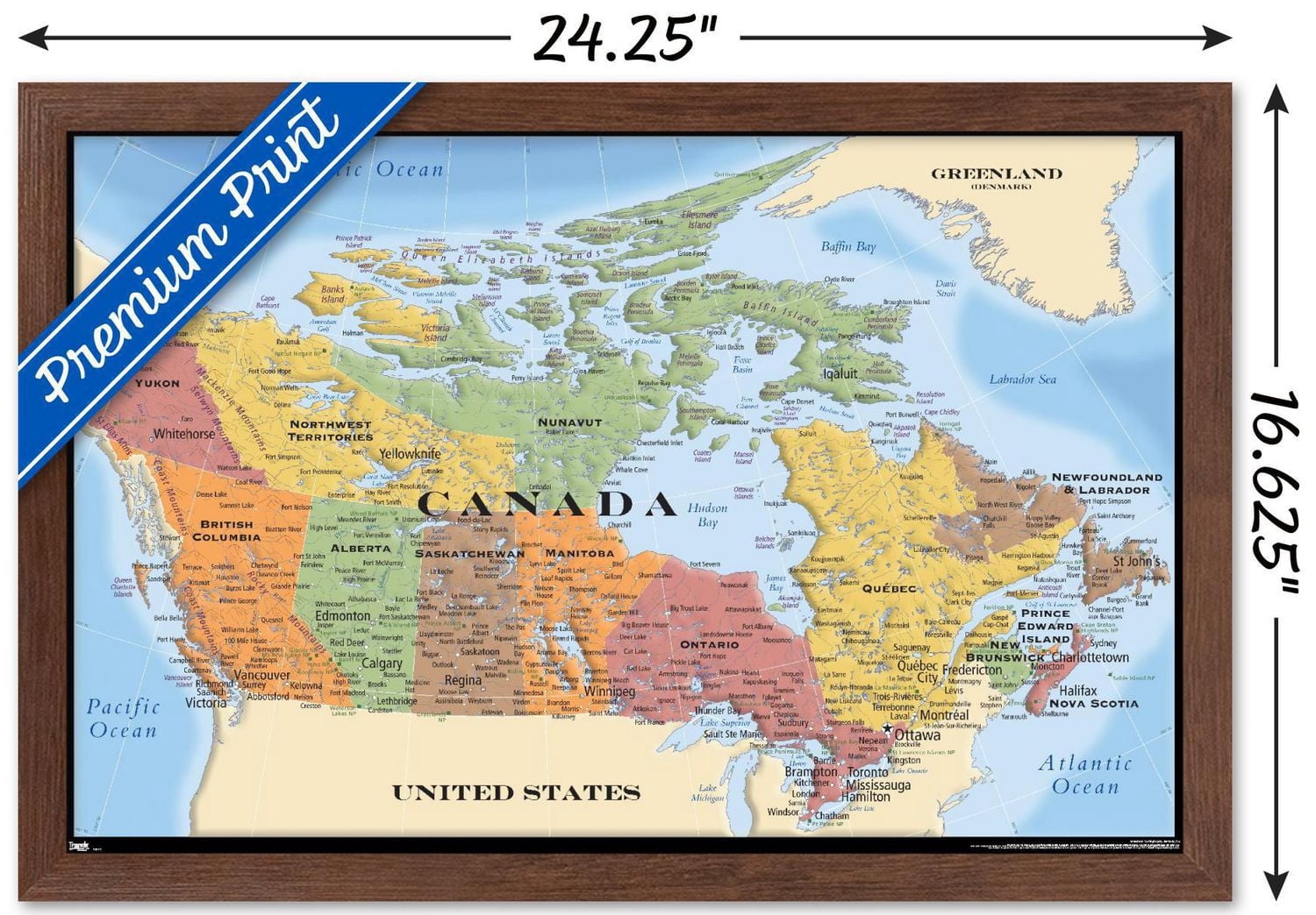 Map - Canada Wall Poster, 22.375" x 34" Framed