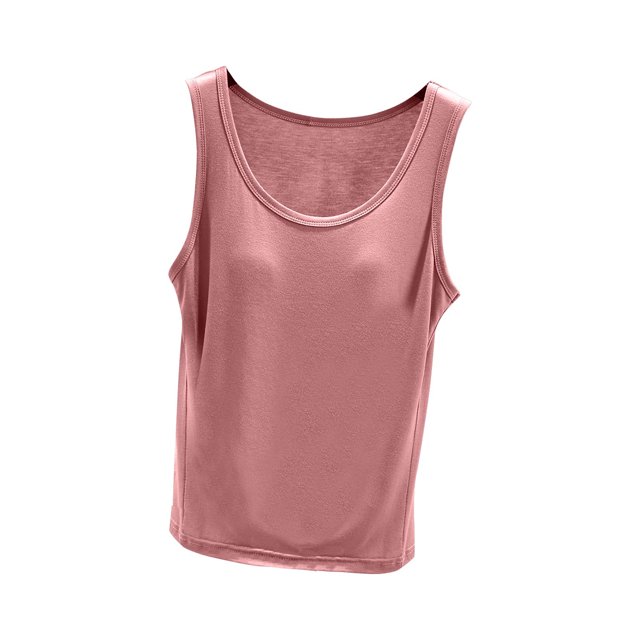 Débardeur pour Femme avec Soutien-Gorge Intégré, Camisoles Sans Manches pour Femmes Couleur Unie Col Rond Camisole Décontractée, Haut de Détente Doux pour Dormir pour l'Été