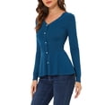 thumbnail image 4 of INSPIRE CHIC Women's Peplum Sweater V Neck Long Sleeve Ribbed Knit Tops S Denim Blue, 4 of 7