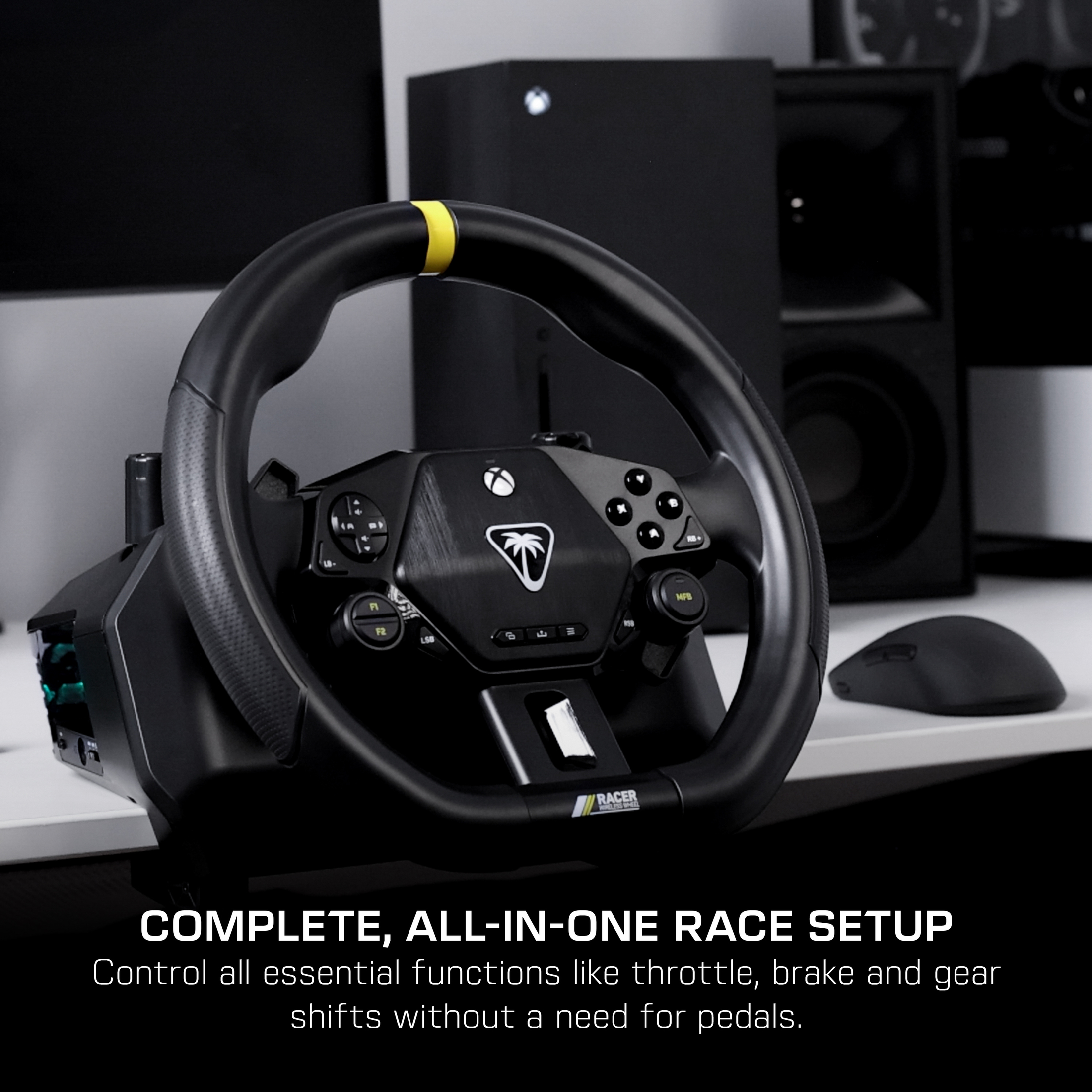 Système de volant de course sans fil Turtle Beach Racer (Noir) - Sous licence officielle pour Xbox Series X|S, Xbox One et Windows - Design complet, connexion sans fil fiable, jusqu'à 30 h d'autonomie