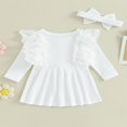 thumbnail image 4 of Robe d'Automne pour Bébé Fille Manches Longues Côtelées Robe Princesse Ligne A avec Bandeau, 4 of 8
