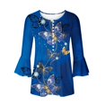 thumbnail image 4 of Hauts pour Femmes Haut à Imprimé Floral Col en V Manches Courtes Bouton T-Shirt Bleu G, 4 of 5