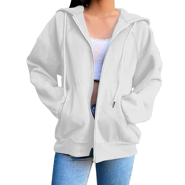 Mgmyaa Chandail en Molleton pour Femmes Mode Couleur Unie à Capuche avec Poche Manches Raglan Veste à Fermeture Éclair