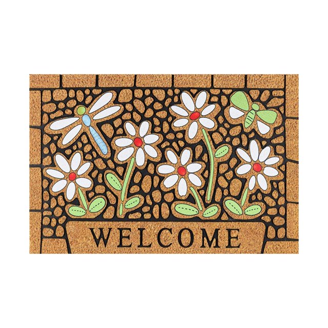 Tropical Coir Door Mat Door Mat Runner Door Rugs for Outdoor Entryway Funny Welcome Mat Outdoor Welcome Mats for Front Door Outdoor Entry Welcome, 16x24 Inch Dragonflies and Flowers