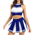 thumbnail image 3 of Oyolan Tenue d'Uniforme de Cheerleader Sans Manches pour Femmes Adultes, Crop Top Mini Jupe Plissée Bleue G, 3 of 6