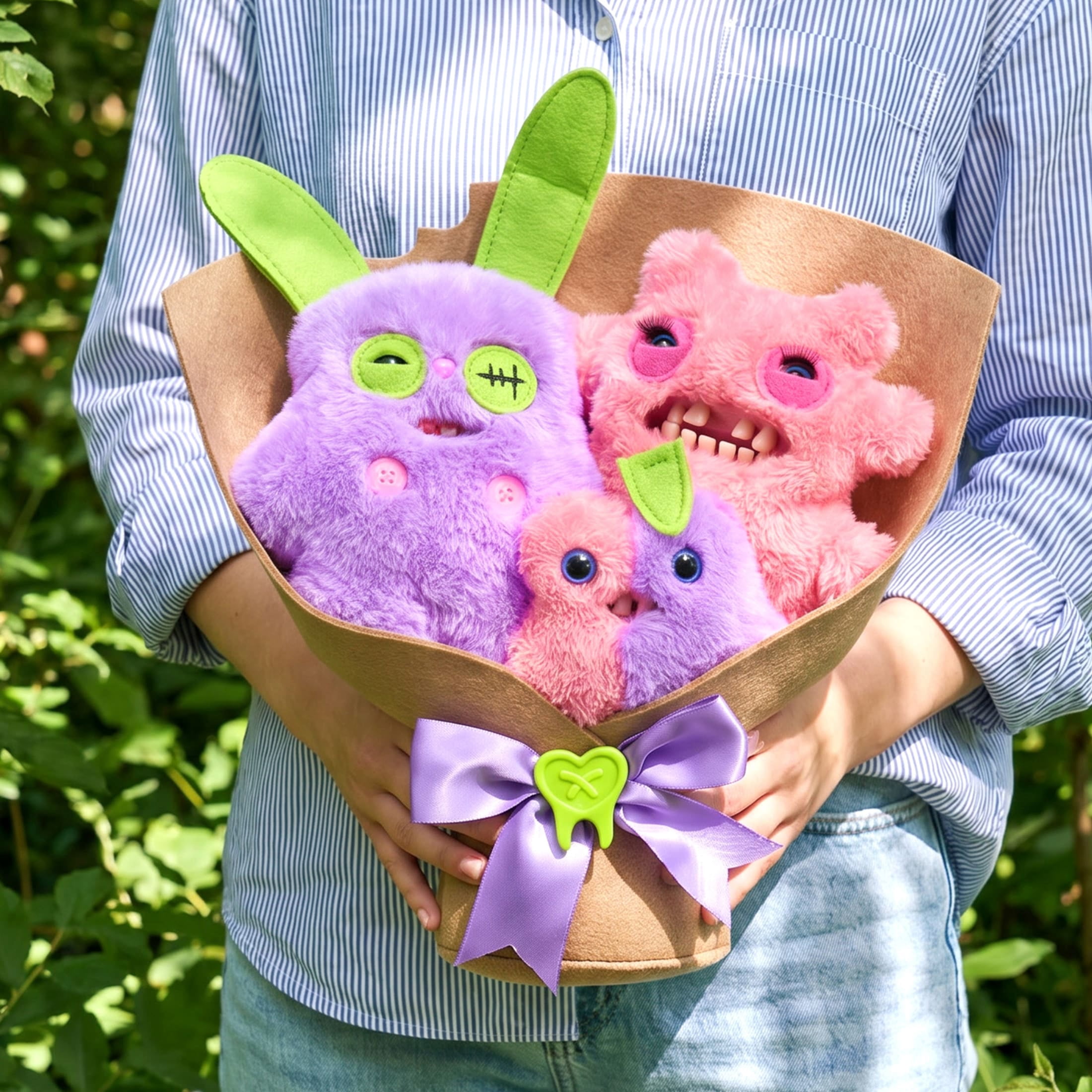 Fuggler Bouquet Set of 3 Stuffed Plush Toys (Rabid Rabbit, Sir Nobbynuts, Nobbybits) by ZURU for All Ages