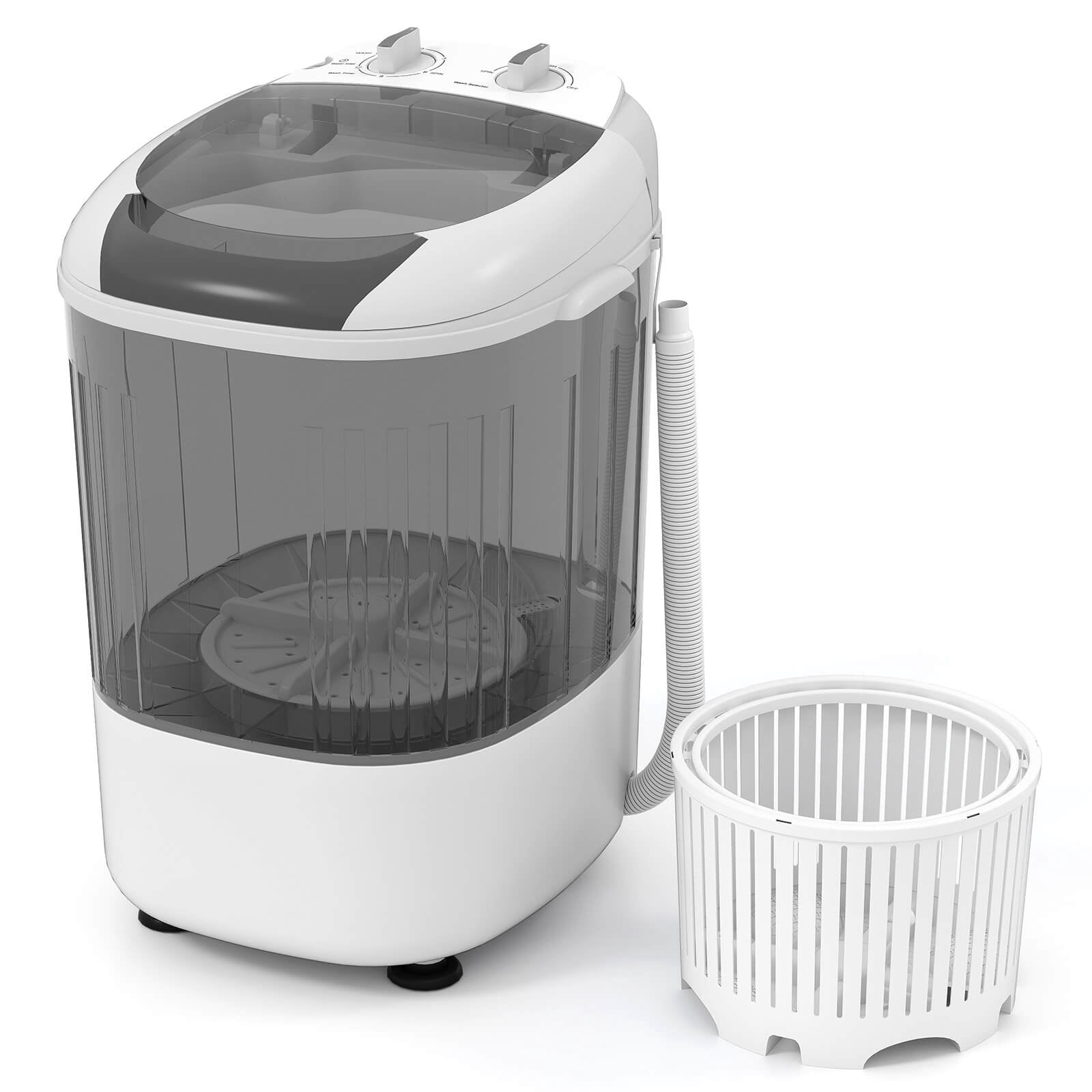 Costway Machine à laver portable de 5,5 lb, mini laveuse à chargement par le haut avec cuve de séchage amovible, Gris