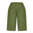 thumbnail image 4 of Timegard Womens Shorts Cotton Linen Elastic Waist Solid Color Summer Knee Length Trousers with Pockets, 4 of 6
