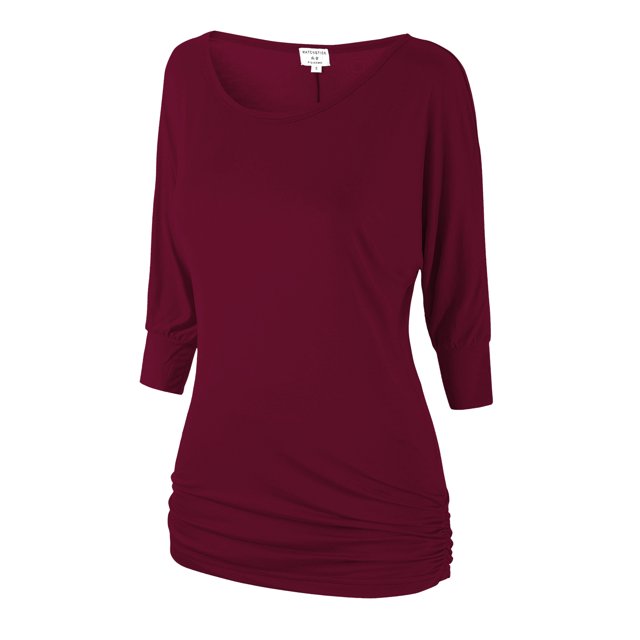 Matchstick Women's 3/4 Sleeve Basic Drape Top with Side Shirring