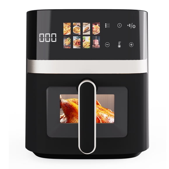 Pentantan 6QT Air Fryer, 8-in-1 Electric Hot Oven with Digital LED Touchscreen, Visible Window, 1500W, Black