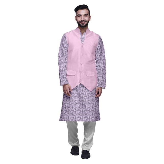 Atasi Indian Kurta Pyjama Jacket Set For Men Mandarin Collar Casual Clothing