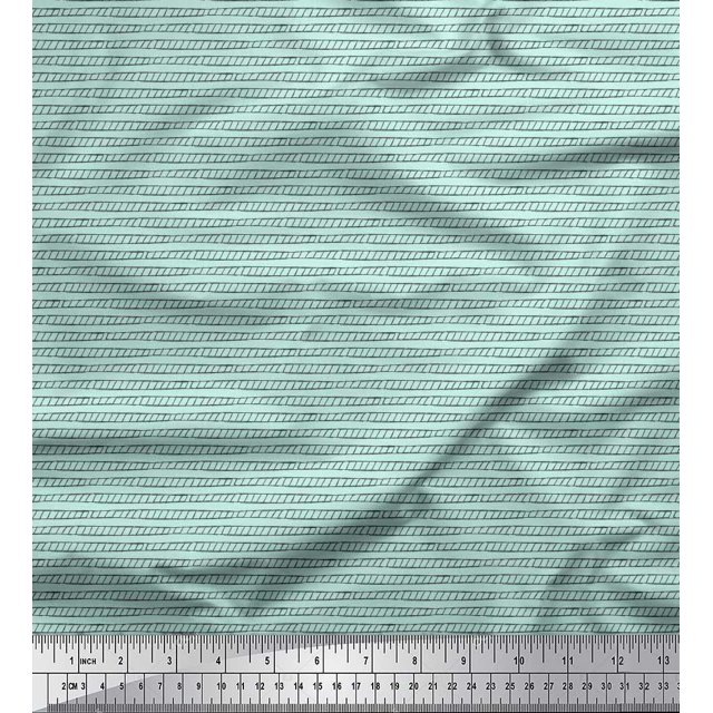 Soimoi Green polyester Crepe Fabric Stripe Hand Drawn Print Fabric by Yard 52 Inch Wide