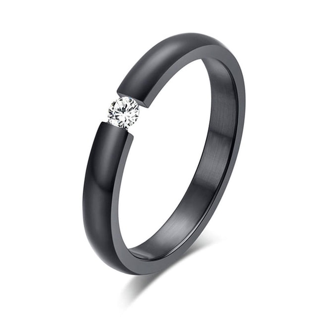 Women Stainless Steel Single CZ Ring for Wedding Engagement,3mm