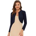 thumbnail image 1 of INSPIRE CHIC Cardigan Boléro Court Élégant Uni à Ourlet Arrondi à Manches Longues pour Femme Bleu Foncé TP, 1 of 5
