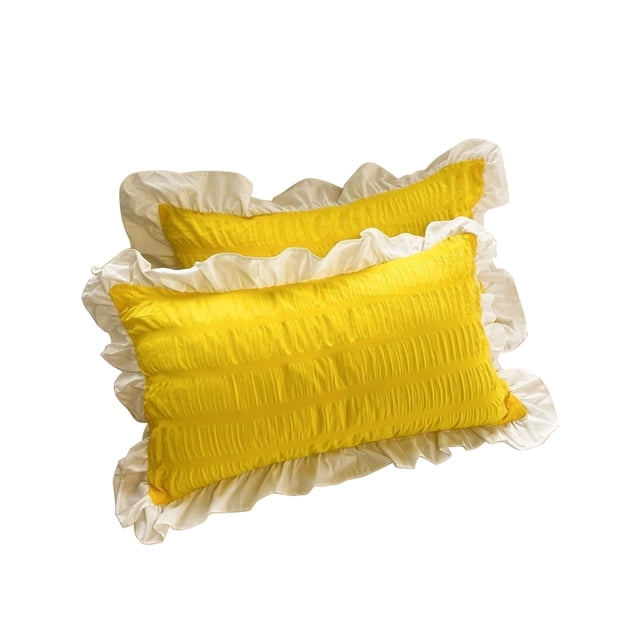 White Bed Set, Set of 2 Standard Striped Ruffled Pillow Shams for Children Cute Comfort