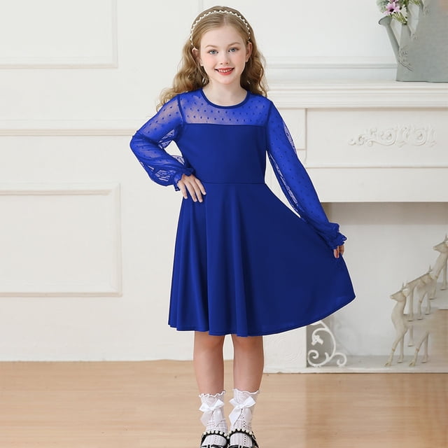 Robes pour Préadolescentes à Manches Longues, Robe Trapèze d'Été pour Filles, Robe Violette, Robe de Princesse pour Filles