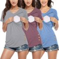 thumbnail image 1 of Womens Maternity Short Sleeve Side Button Crew Neck Solid Color Nursing Tops T Shirt For Breastfeeding 3 Pack, 1 of 4