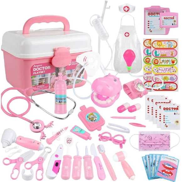 Trousse de Médecin pour Enfants, Ensemble de Jeu de Rôle de 46 Pcs avec Stéthoscope, Jouet Médical pour Garçons et Filles de 3 à 6 Ans, Rose