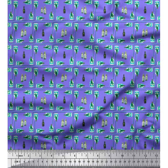 Soimoi Purple Rayon Crepe Fabric Colorful Bottle Print Fabric by Yard 46 Inch Wide