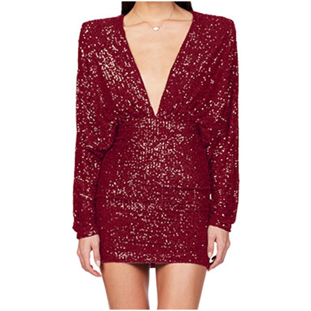 Pisexur Robes pour Femmes Robe de Cocktail à Col en V Profond Robe de Soirée à Paillettes de Mode Robe de Boîte de Nuit de Fête Tunique Dos Ouvert Robes de Retour à la Maison Robe Élégante pour Invitée de Mariage Robe Midi