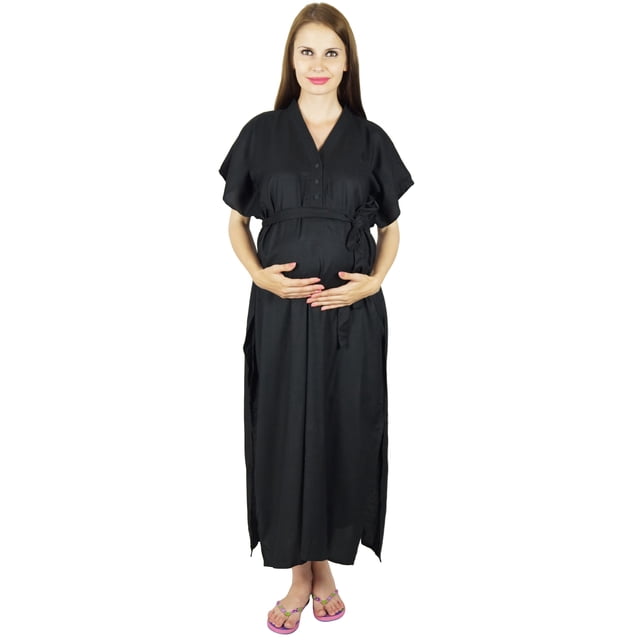 Bimba Maternity Hospital Kaftan With Belt Rayon Nursing Night Gown| Front & Back Buttons