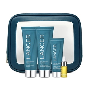 Lancer Skincare Le kit d'intro de la méthode, 3-Step Exfoliateur visage anti-âge, nettoyant et hydratant Kit pour la peau Glowing, révèle une peau Gloving santé
