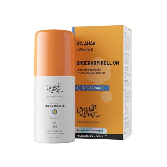 Chemist at Play UnderArm Roll-On with 5% Lactic Acid 1% Mandelic Acid | Prevents Odour Brightens Skin & Exfoliates Underarm | Long Lasting Aqua Fragrance | Alcohol & Aluminium Free | 40 ml