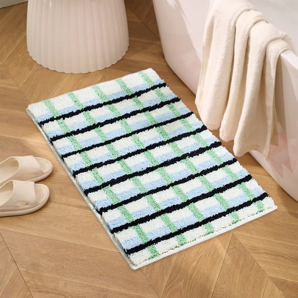 Uuiauoio Premium Absorbent Bathroom Rug Mat, Non-Slip Quick Dry Floor Mat for Shower Tub Entrance, Soft Checkered Pattern Living Room Kitchen Laundry Room Waterproof Diatom Mud Bath Mat
